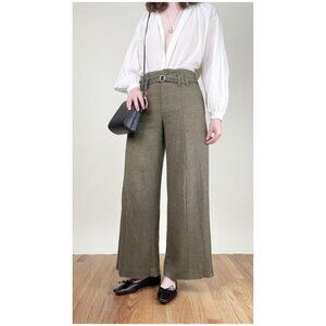 Vintage French Silk Wool Knit Wide Leg Flare High Rise Pants Tweed Long Trousers